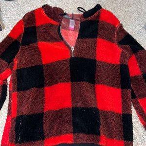 Checkered Fuzzy Hooded Sweater